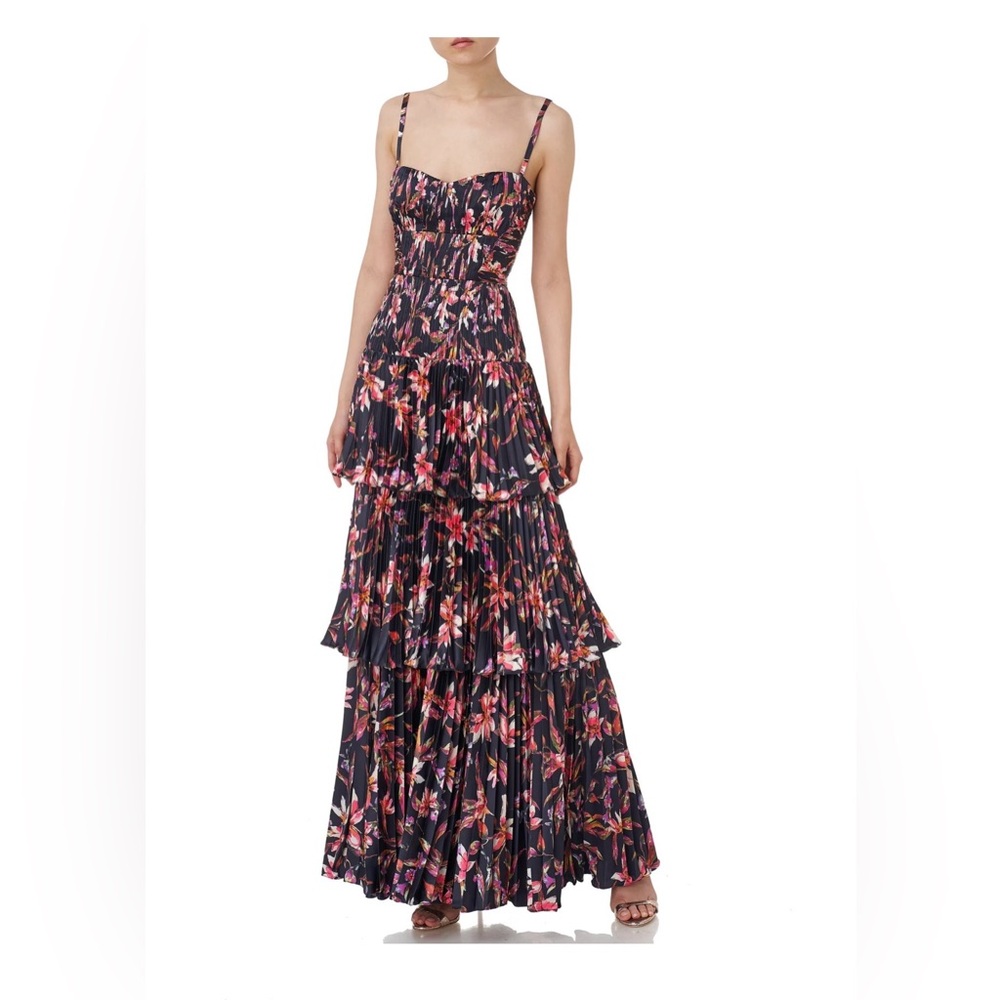 Amur Londyn Pleated Tiered Gown In Island Floral Maxi Dress Size 0/ XS - Picture 10 of 10